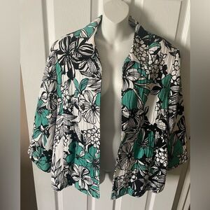 Alfred Dunner Black , White & Teal Floral Blazer women’s  Size 18
